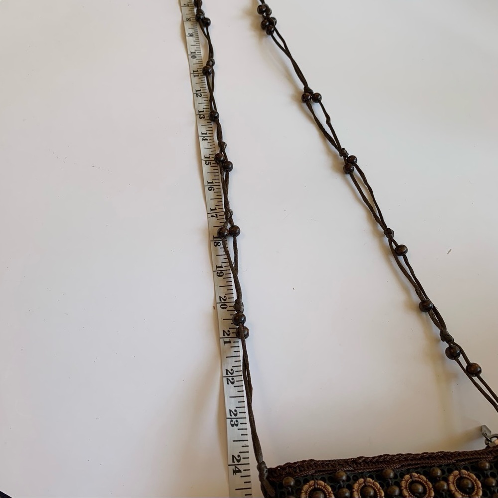 Handmade Wood Beaded Bag Floral Top Zip Mini Crossbody - Picture 12 of 15